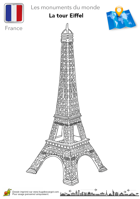 Coloriage france tour eiffel sur Hugolescargot.com