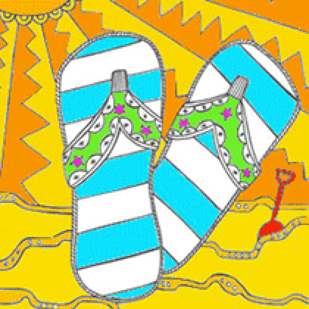 Coloriage vacances plage et palmiers