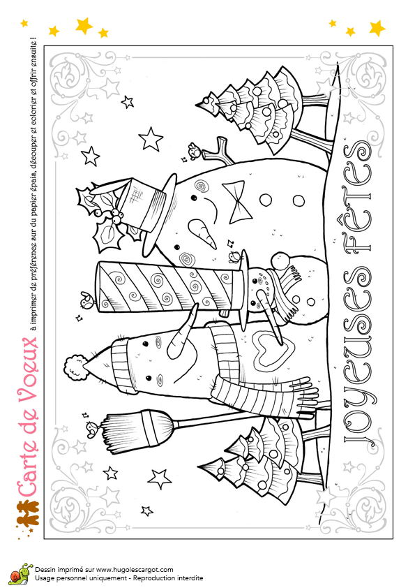 Coloriage et activités Noël tendresse, une carte de vœux