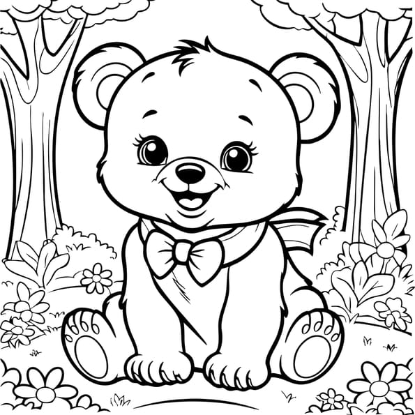 Coloriage d'un adorable petit ours dans les bois