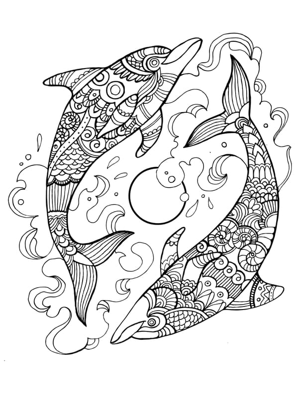 Coloriage de dauphins style zentangle