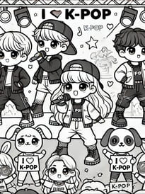 Coloriage d'un groupe de chanteurs K-Pop
