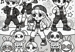 Coloriage d'un groupe de chanteurs K-Pop