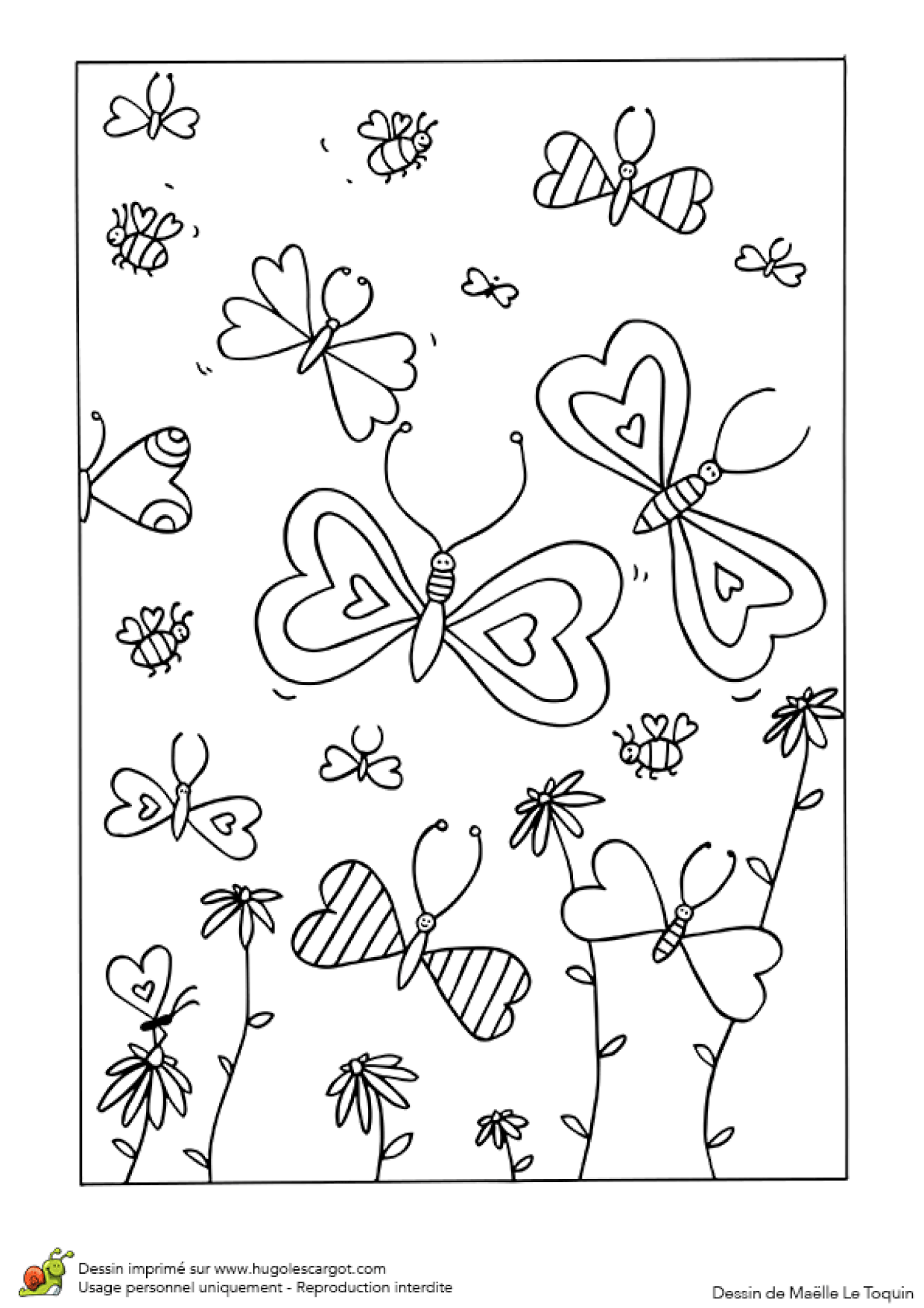 Coloriage Fete Des Meres Papillons Cœurs