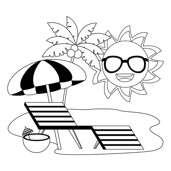 Coloriage : bronzer au soleil, sous les cocotiers