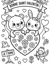Un adorable ourson et un lapin amoureux se souhaitent une joyeuse Saint-Valentin