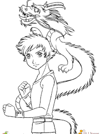 Coloriage manga guerrier dragon
