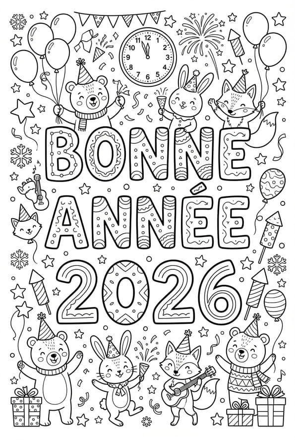 Le coloriage &agrave; imprimer pour souhaiter une bonne ann&eacute;e 2026