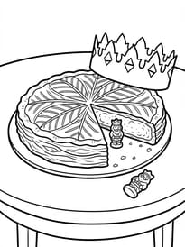 Coloriage d'une galette des rois avec sa f&egrave;ve et sa couronne