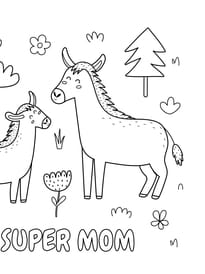 Coloriage f&ecirc;te des m&egrave;res, une &acirc;nesse et son petit
