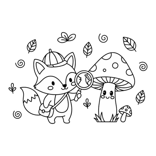 Coloriage renard et champignon