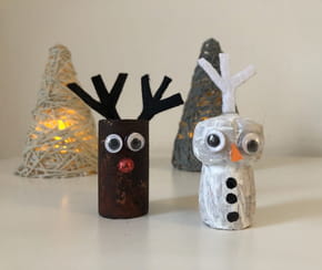 Renne et bonhomme de neige en bouchon de li&egrave;ge