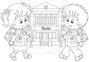Coloriage de deux écoliers qui retournent à l'école