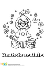 Coloriage rentrée scolaire d'une petite fille
