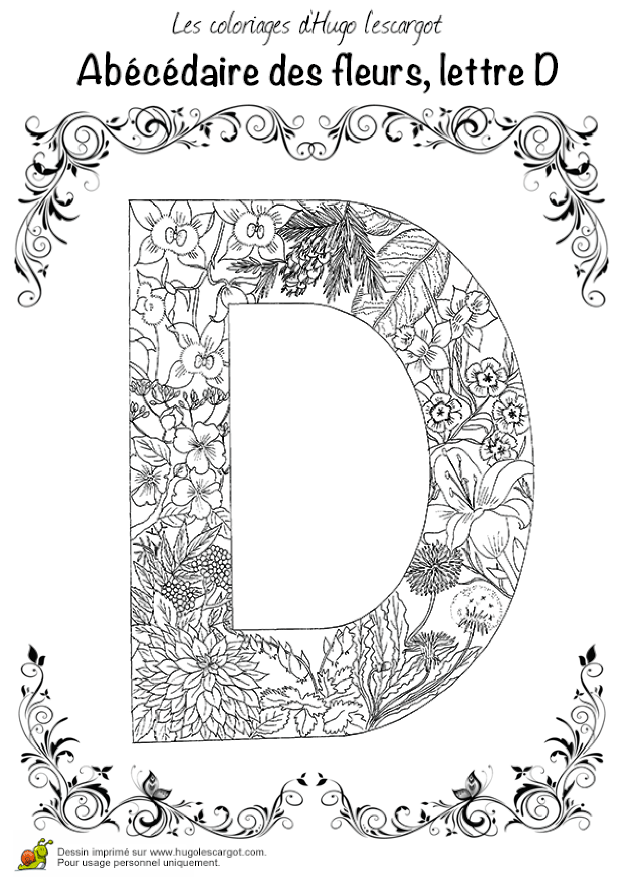 Coloriage Abecedaire Belles Fleurs A Lettre D Sur Hugolescargot Com