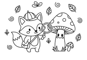 Coloriage renard et champignon