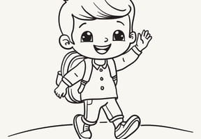 Coloriage d'un &eacute;colier avec son cartable