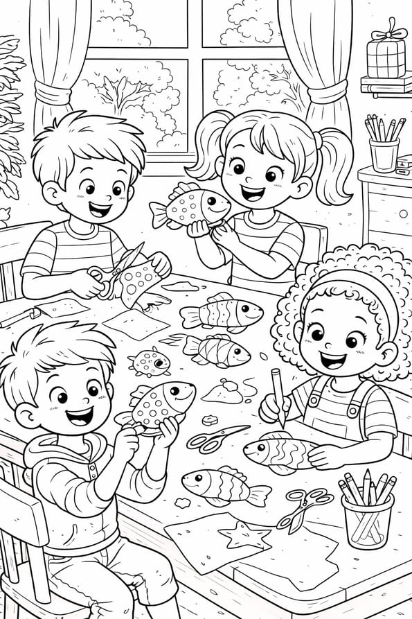 Ces enfants fabriquent des poissons d'avril