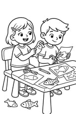 Les enfants d&eacute;coupent des poissons pour f&ecirc;ter le 1er avril