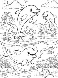Coloriage de dauphins joueurs