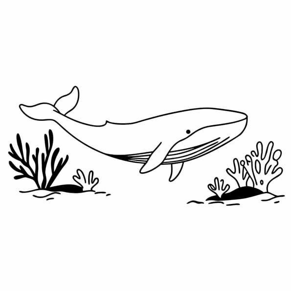 Coloriage d'une baleine bleue sous l'eau