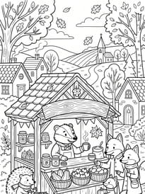 Coloriage march&eacute; d'automne des animaux