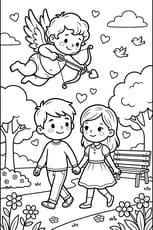 Cupidon tire sa fl&egrave;che d'amour sur un couple mignon