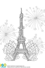 Coloriage Tour Eiffel d&eacute;cor&eacute;e et feux d'artifices pour le 14&nbsp;juillet