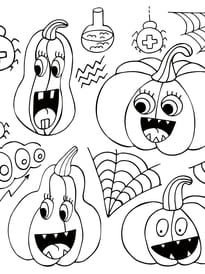 Coloriage ensemble de citrouilles d'Halloween amusantes