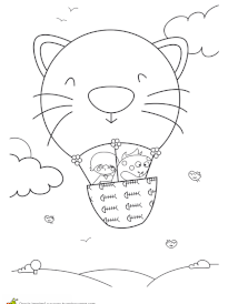 Coloriage voyage en ballon chat