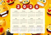 Calendrier 2026&nbsp;avec des smileys et emojis