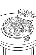 Coloriage d'une galette des rois avec sa f&egrave;ve et sa couronne
