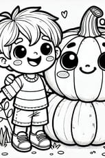 Coloriage d'un enfant avec une citrouille d'Halloween
