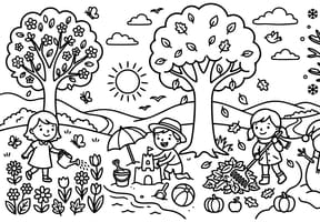 Coloriage les enfants traversent les saisons
