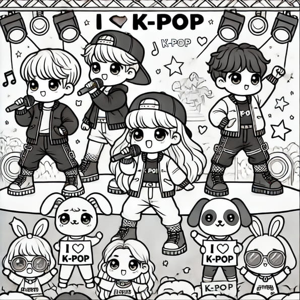 Coloriage d'un groupe de chanteurs K-Pop