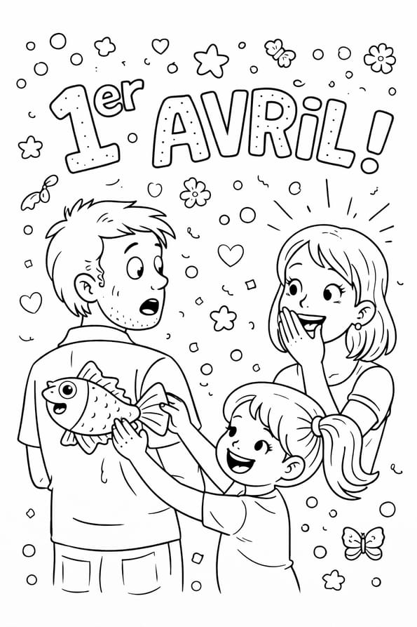 Une petite fille fait un poisson d'avril &agrave; ses parents