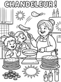 Mamie fait sauter les cr&ecirc;pes pour la Chandeleur