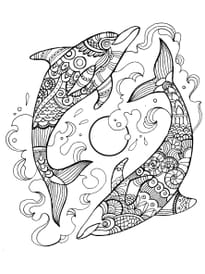 Coloriage de dauphins style zentangle