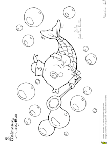 Coloriage animaux rigolos poisson bulles