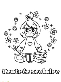 Coloriage rentrée scolaire d'une petite fille