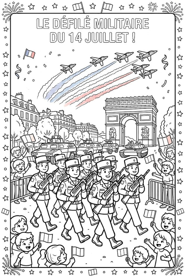 Coloriage du d&eacute;fil&eacute; militaire du 14&nbsp;juillet