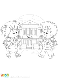 Coloriage de deux écoliers qui retournent à l'école
