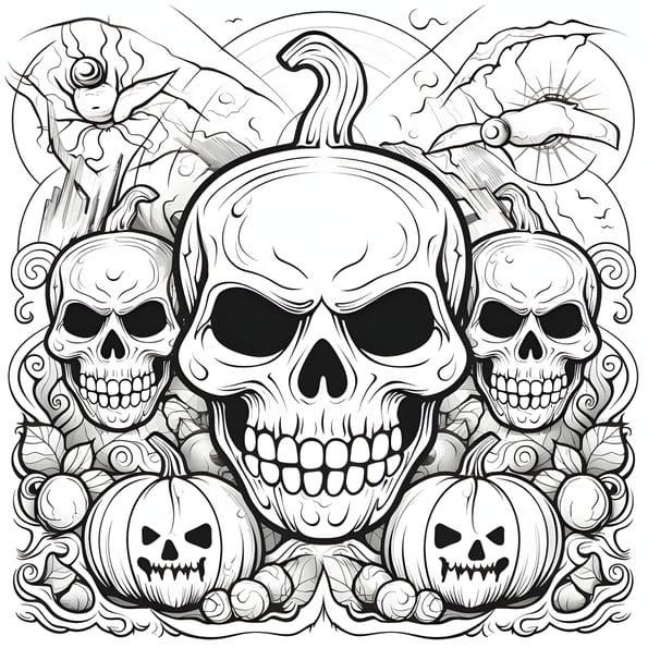Coloriage d'Halloween qui fait peur&nbsp;: des t&ecirc;tes de mort terrifiantes