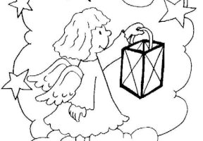 Coloriage ange et lanterne