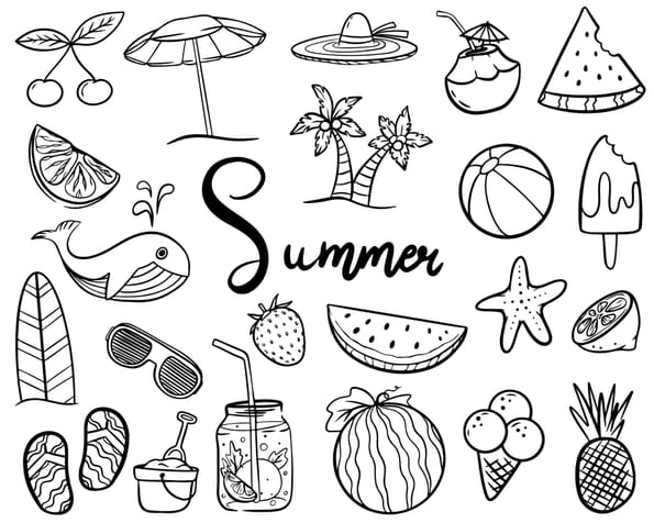 Coloriage "Summer" : les symboles de l'été à mettre en couleurs