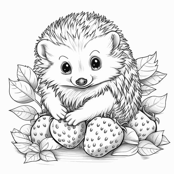 Coloriage h&eacute;risson et fraises