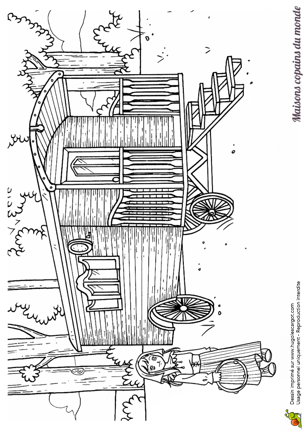 Coloriage maison monde caravane tzigane