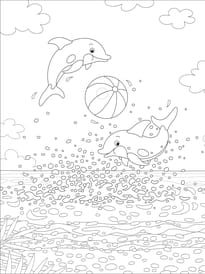 Coloriage de dauphins qui jouent au ballon