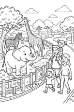Coloriage d'une famille au zoo