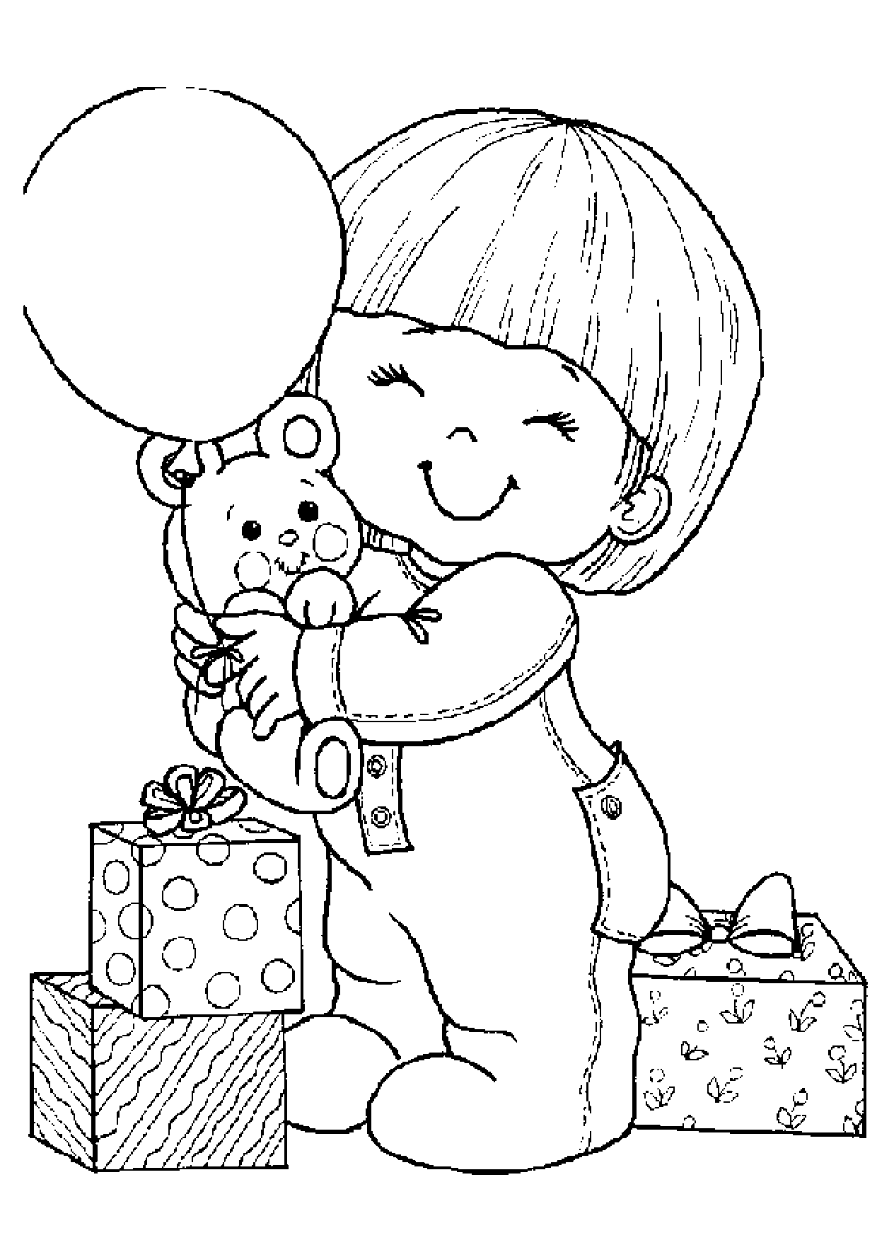 Coloriage Anniversaire Fille Nounours Et Cadeaux